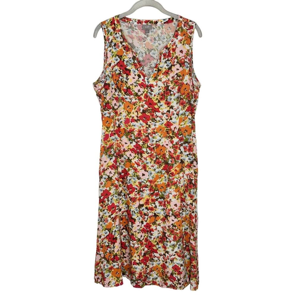 J. Jill Sleeveless Floral Womens Side Zip V Neck Dress W/ Pockets Size 14